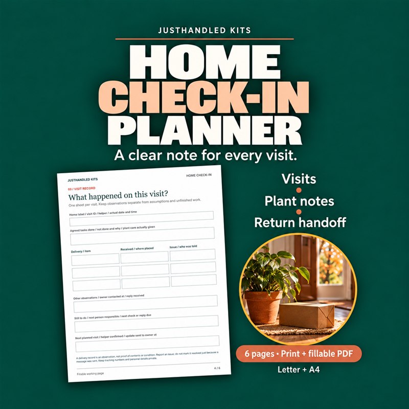 Home Check-In Planner preview with visit record and return handoff