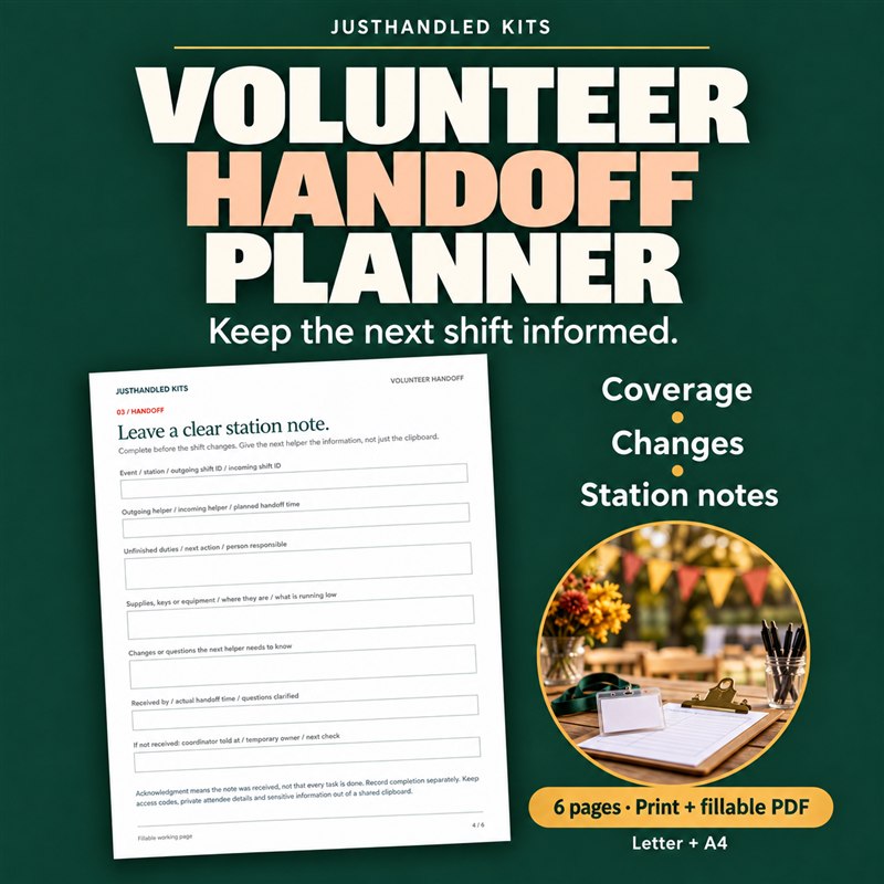 Volunteer Handoff Planner preview with station handoff note
